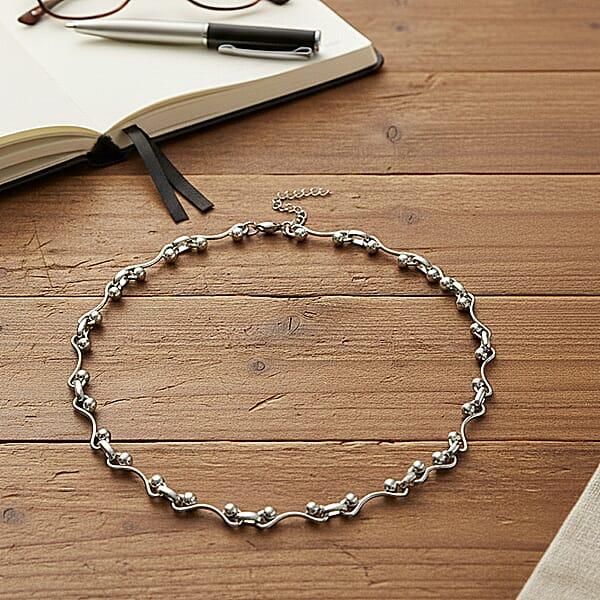 Shop Lc Wave Bead Link Chain Necklace In Stainless Steel 20-22 Inches