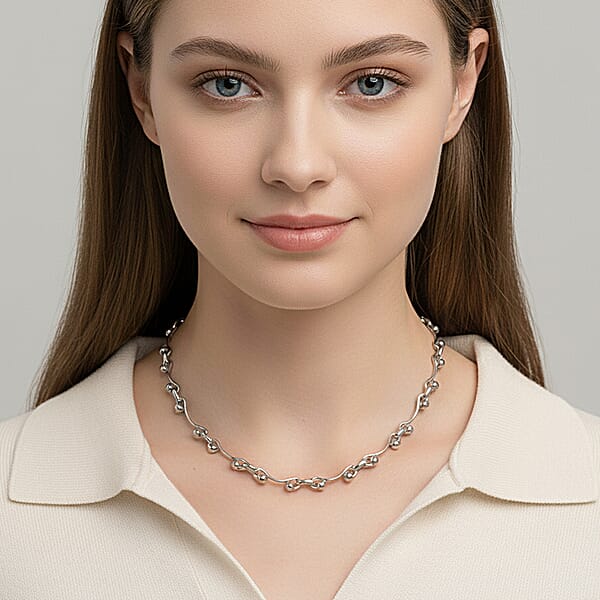 Shop Lc Wave Bead Link Chain Necklace In Stainless Steel 20-22 Inches