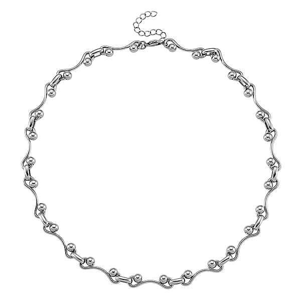 Shop Lc Wave Bead Link Chain Necklace In Stainless Steel 20-22 Inches
