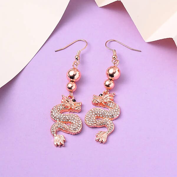 Shop Lc White And Black Austrian Crystal Dragon Earrings In Rosetone