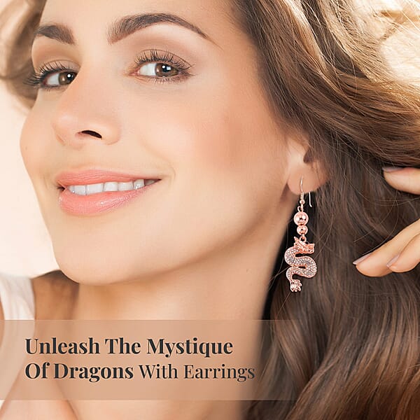 Shop Lc White And Black Austrian Crystal Dragon Earrings In Rosetone