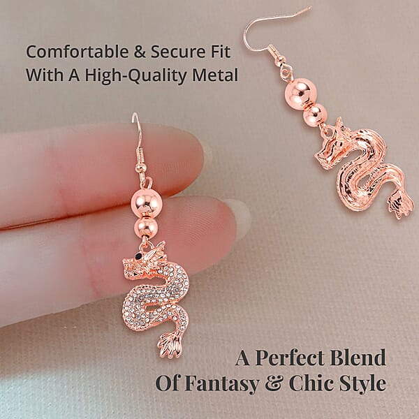 Shop Lc White And Black Austrian Crystal Dragon Earrings In Rosetone