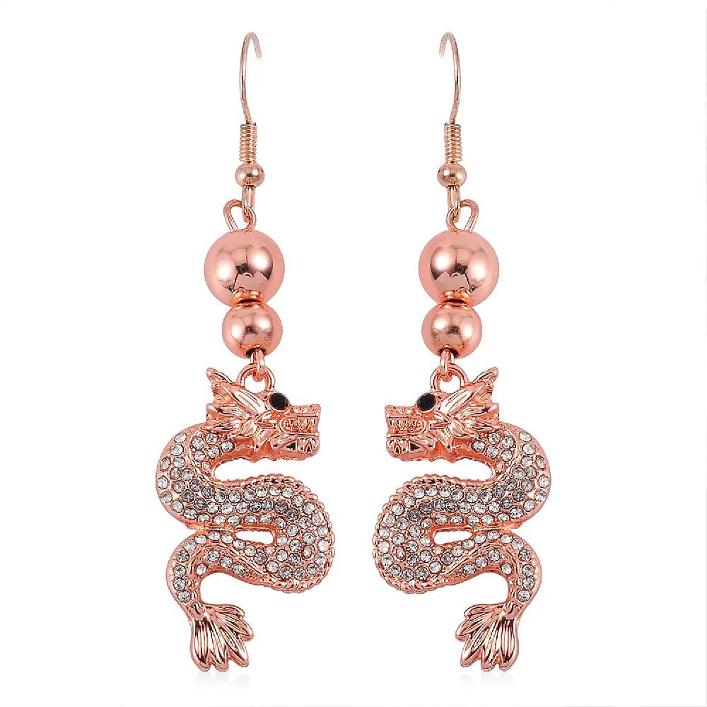 shop lc White and Black Austrian Crystal Dragon Earrings in Rosetone