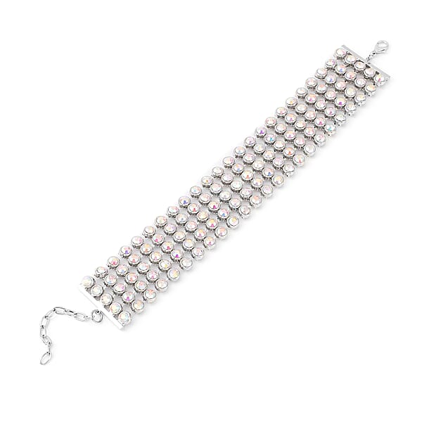 Shop Lc White Aurora Borealis Austrian Crystal Carpet Bracelet In Silvertone (7.50 In)