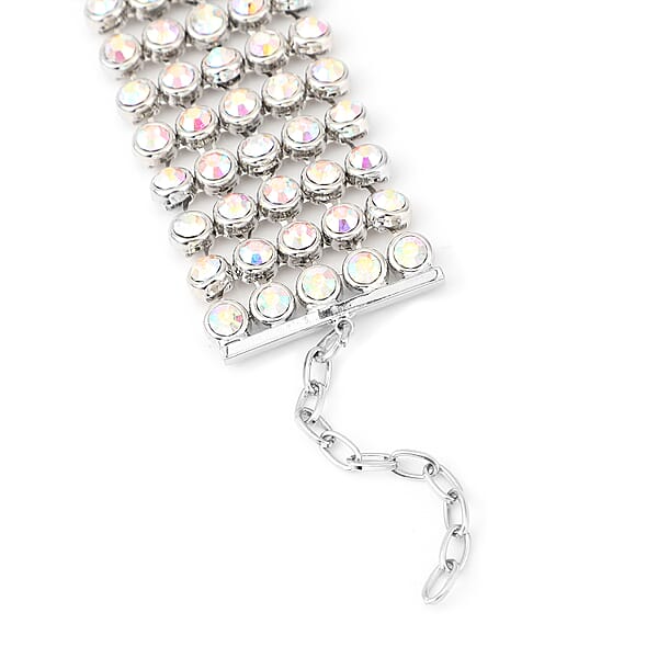 Shop Lc White Aurora Borealis Austrian Crystal Carpet Bracelet In Silvertone (7.50 In)