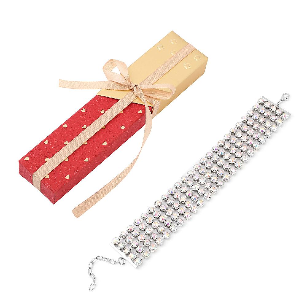 shop lc White Aurora Borealis Austrian Crystal Carpet Bracelet in Silvertone (7.50 In)