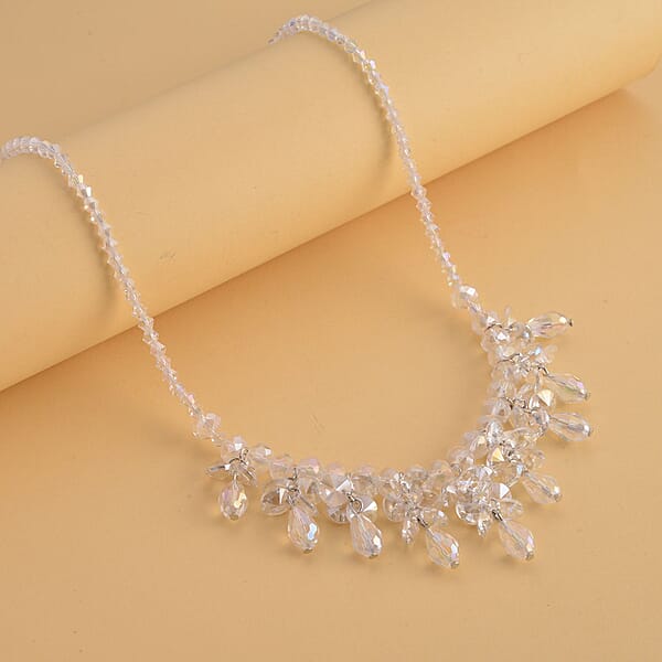 Shop Lc White Aurora Borealis Glass Beaded Sparkle Necklace In Silvertone 18-20 Inches