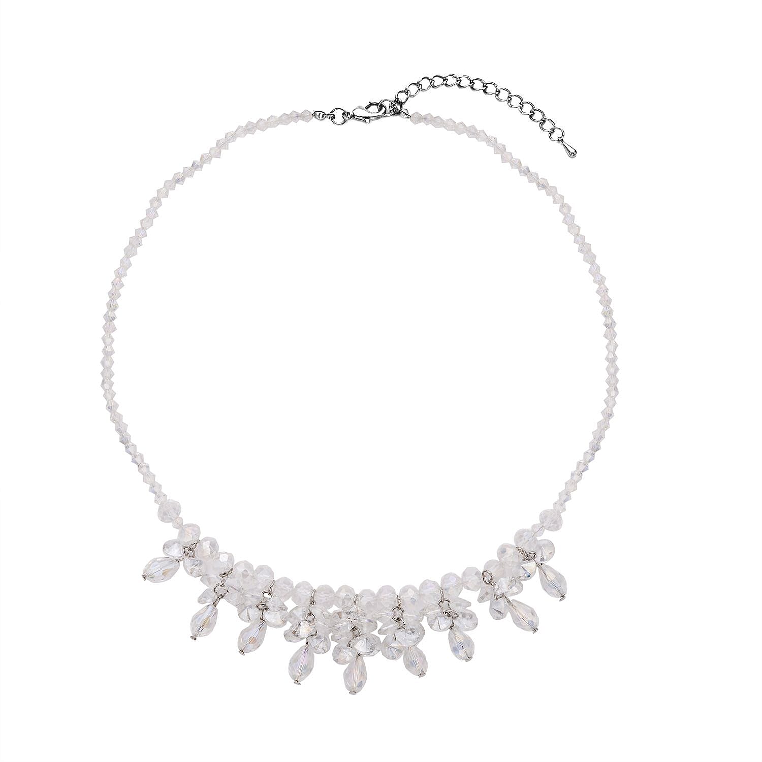 shop lc White Aurora Borealis Glass Beaded Sparkle Necklace in Silvertone 18-20 Inches