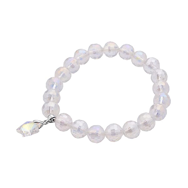 Shop Lc White Aurora Borealis Glass Beaded Star Charm Bracelet (6.50In) And Drop Earrings In Silvertone And Stainless Steel Tarnish-Free Waterproof Sweat Proof Jewelry