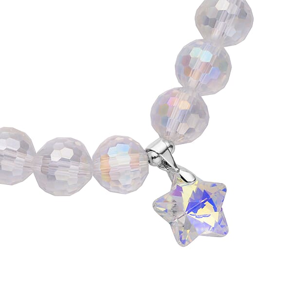 Shop Lc White Aurora Borealis Glass Beaded Star Charm Bracelet (6.50In) And Drop Earrings In Silvertone And Stainless Steel Tarnish-Free Waterproof Sweat Proof Jewelry