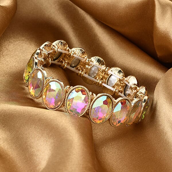 Shop Lc White Aurora Borealis Glass Tennis Bracelet In Goldtone (6.50-7.0In)