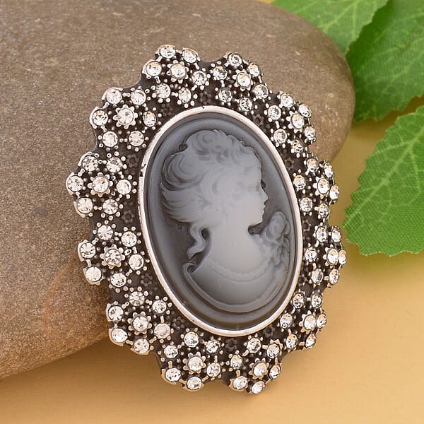 Shop Lc White Austrian Crystal Chroma Brooch In Stainless Steel
