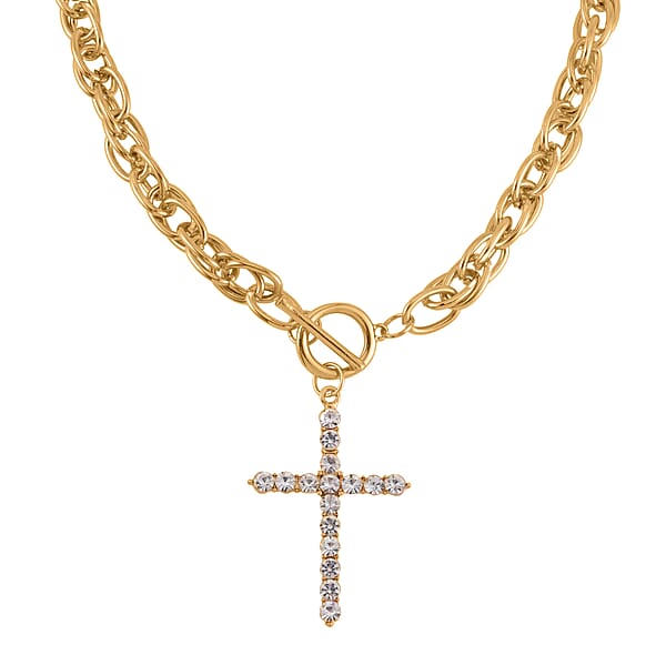 Shop Lc White Austrian Crystal Cross Necklace 20 Inches And Bracelet (8.50-9.00In) And Earrings In Goldtone