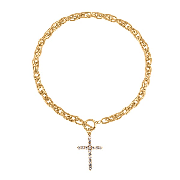 Shop Lc White Austrian Crystal Cross Necklace 20 Inches And Bracelet (8.50-9.00In) And Earrings In Goldtone