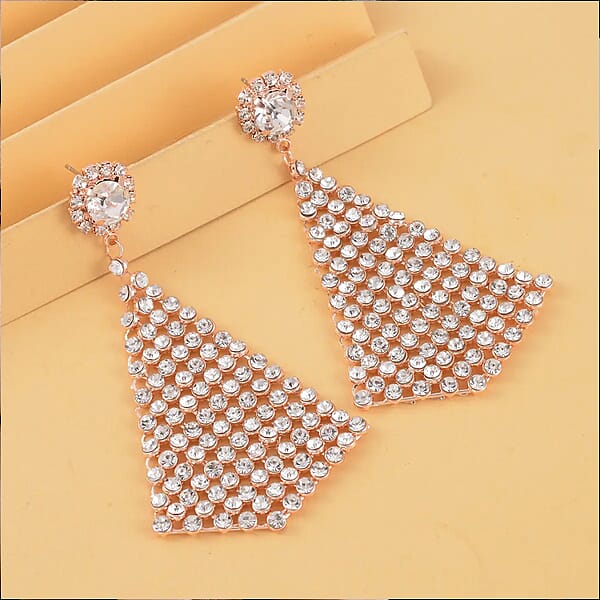 Shop Lc White Austrian Crystal Earrings In Rosetone