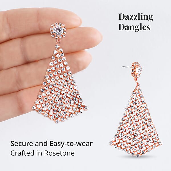 Shop Lc White Austrian Crystal Earrings In Rosetone