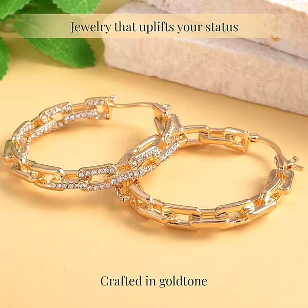 Shop Lc White Austrian Crystal Paper Clip Chain Hoop Earrings In Goldtone