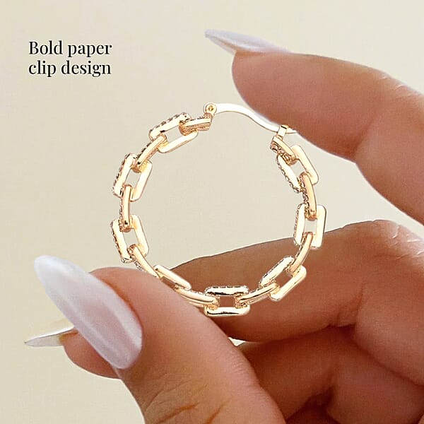 Shop Lc White Austrian Crystal Paper Clip Chain Hoop Earrings In Goldtone
