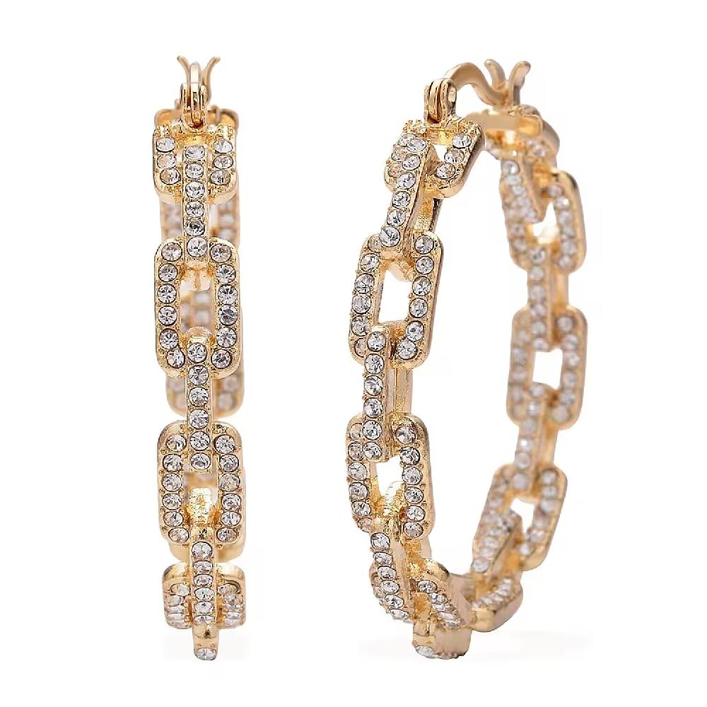 shop lc White Austrian Crystal Paper Clip Chain Hoop Earrings in Goldtone