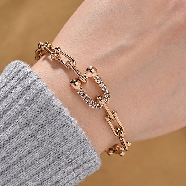 Shop Lc White Austrian Crystal U Link Horseshoe Bracelet In ION Plated RG Stainless Steel (7.5-9.5In)