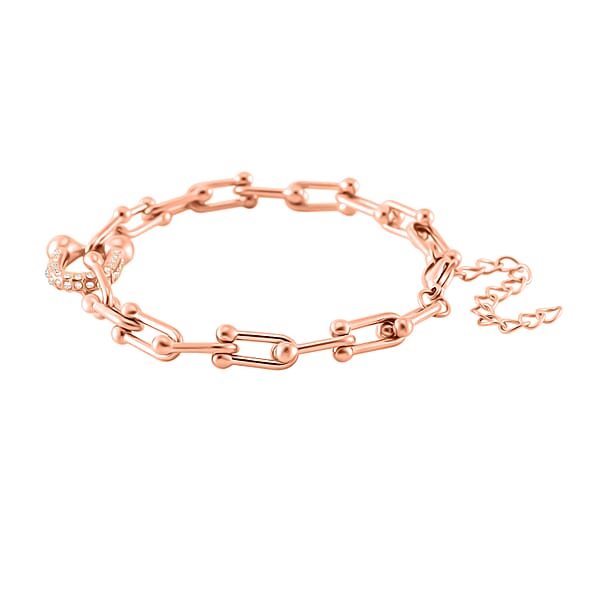 Shop Lc White Austrian Crystal U Link Horseshoe Bracelet In ION Plated RG Stainless Steel (7.5-9.5In)