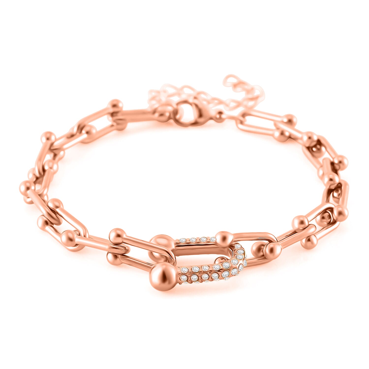 shop lc White Austrian Crystal U Link Horseshoe Bracelet in ION Plated RG Stainless Steel (7.5-9.5In)