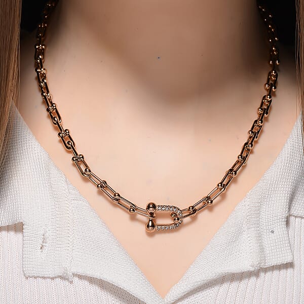 Shop Lc White Austrian Crystal U Link Horseshoe Necklace 18-20 Inches In ION Plated RG Stainless Steel