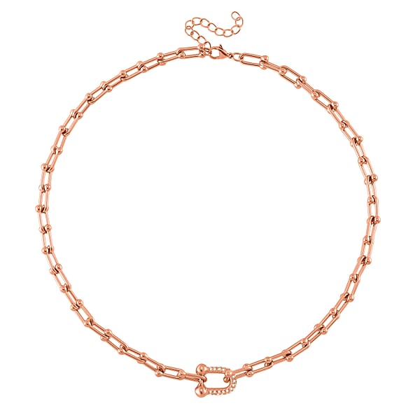 Shop Lc White Austrian Crystal U Link Horseshoe Necklace 18-20 Inches In ION Plated RG Stainless Steel