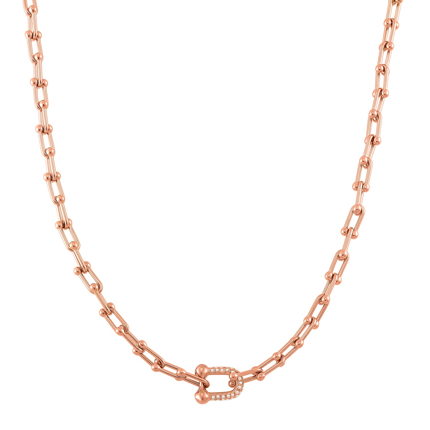 shop lc White Austrian Crystal U Link Horseshoe Necklace 18-20 Inches in ION Plated RG Stainless Steel