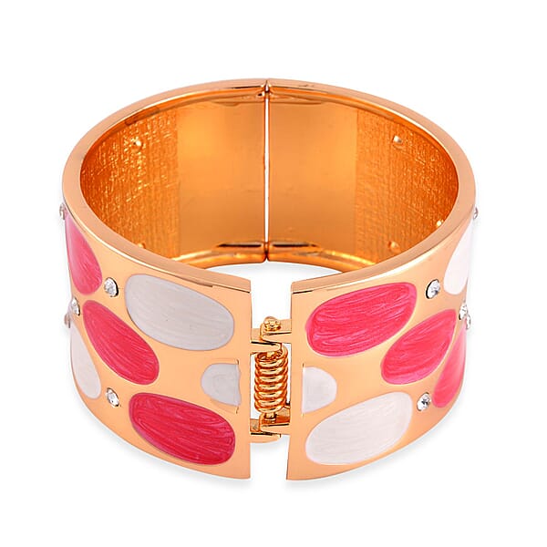 Shop Lc White Austrian Crystal White And Rose Red Color Enameled Bangle Bracelet In Goldtone (7.00 In)