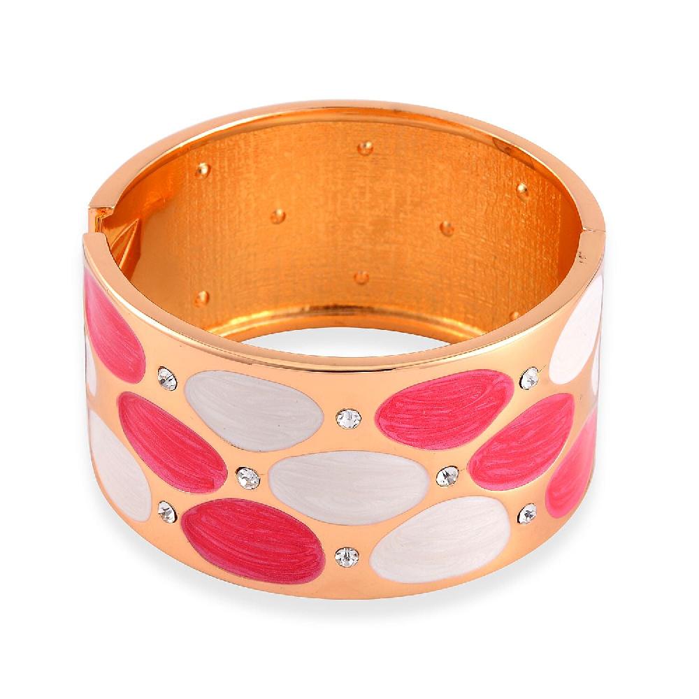 shop lc White Austrian Crystal White and Rose Red Color Enameled Bangle Bracelet in Goldtone (7.00 In)