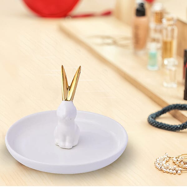 Shop Lc White Body With Gold Ear Bunny Design Ceramic Jewelry Holder