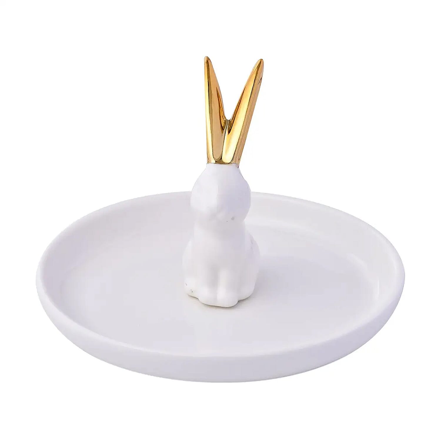 shop lc White Body with Gold Ear Bunny Design Ceramic Jewelry Holder