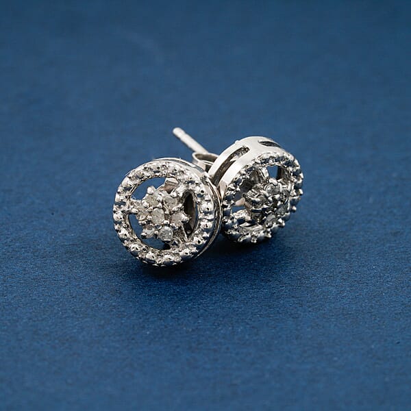 Shop Lc White Diamond 0.10 Ctw Earrings In Rhodium Over Sterling Silver