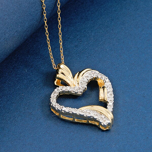 Shop Lc White Diamond Heart Pendant Necklace In 14K YG Over Sterling Silver 0.20 Ctw (18 Inches)