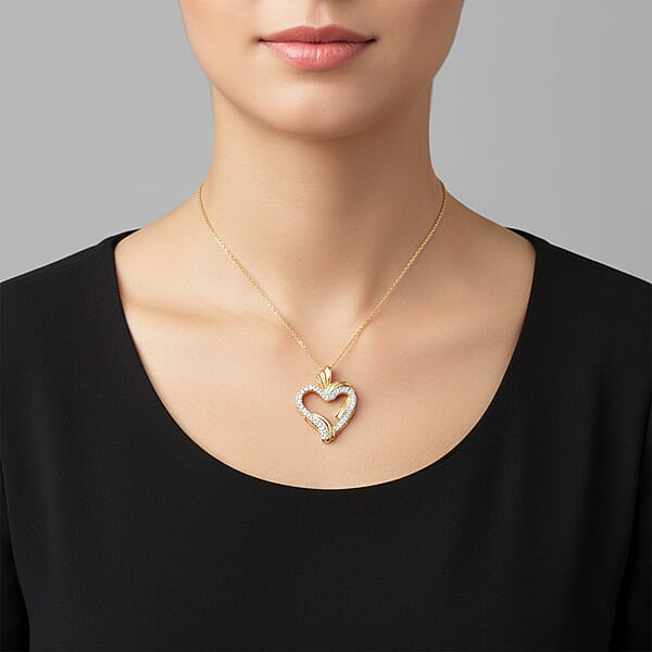 Shop Lc White Diamond Heart Pendant Necklace In 14K YG Over Sterling Silver 0.20 Ctw (18 Inches)