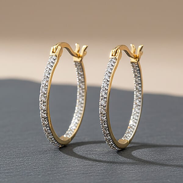 Shop Lc White Diamond Hoop Earrings In 14K YG Over Sterling Silver 0.05 Ctw