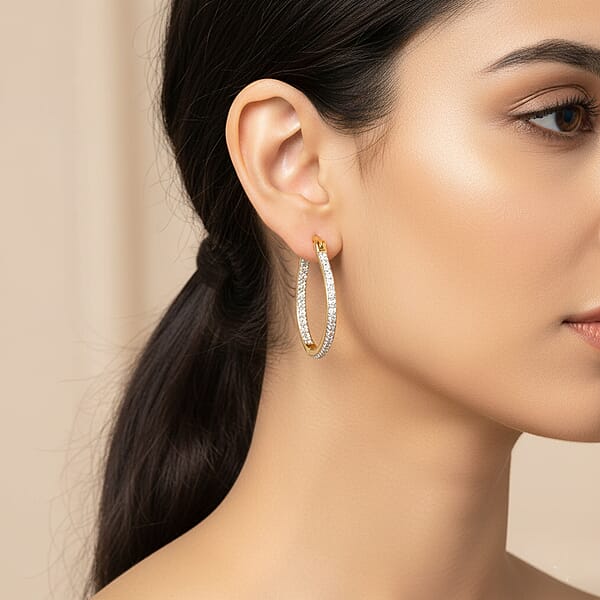 Shop Lc White Diamond Hoop Earrings In 14K YG Over Sterling Silver 0.05 Ctw