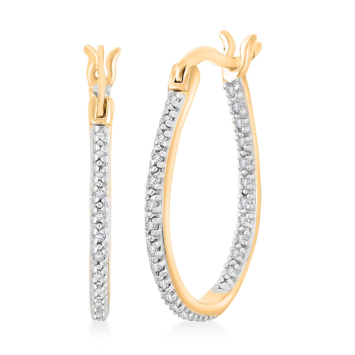 shop lc White Diamond Hoop Earrings in 14K YG Over Sterling Silver 0.05 ctw