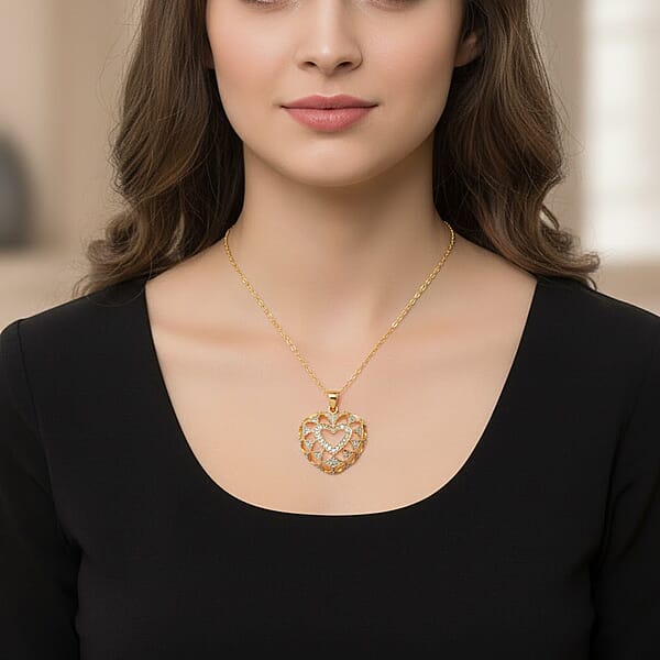 Shop Lc White Diamond Infinity Heart Pendant Necklace In 14K YG Over Sterling Silver 0.20 Ctw (18 Inches)