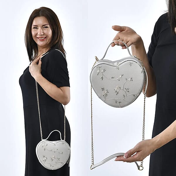 Shop Lc White Floral Pattern Faux Leather Heart Shape Embroidery Crossbody Bag For Women Crossbody Purse Designer Crossbody Shoulder Handbags