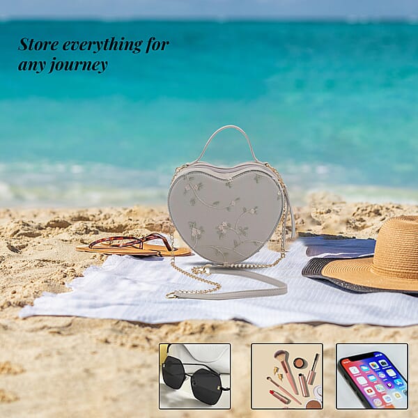 Shop Lc White Floral Pattern Faux Leather Heart Shape Embroidery Crossbody Bag For Women Crossbody Purse Designer Crossbody Shoulder Handbags