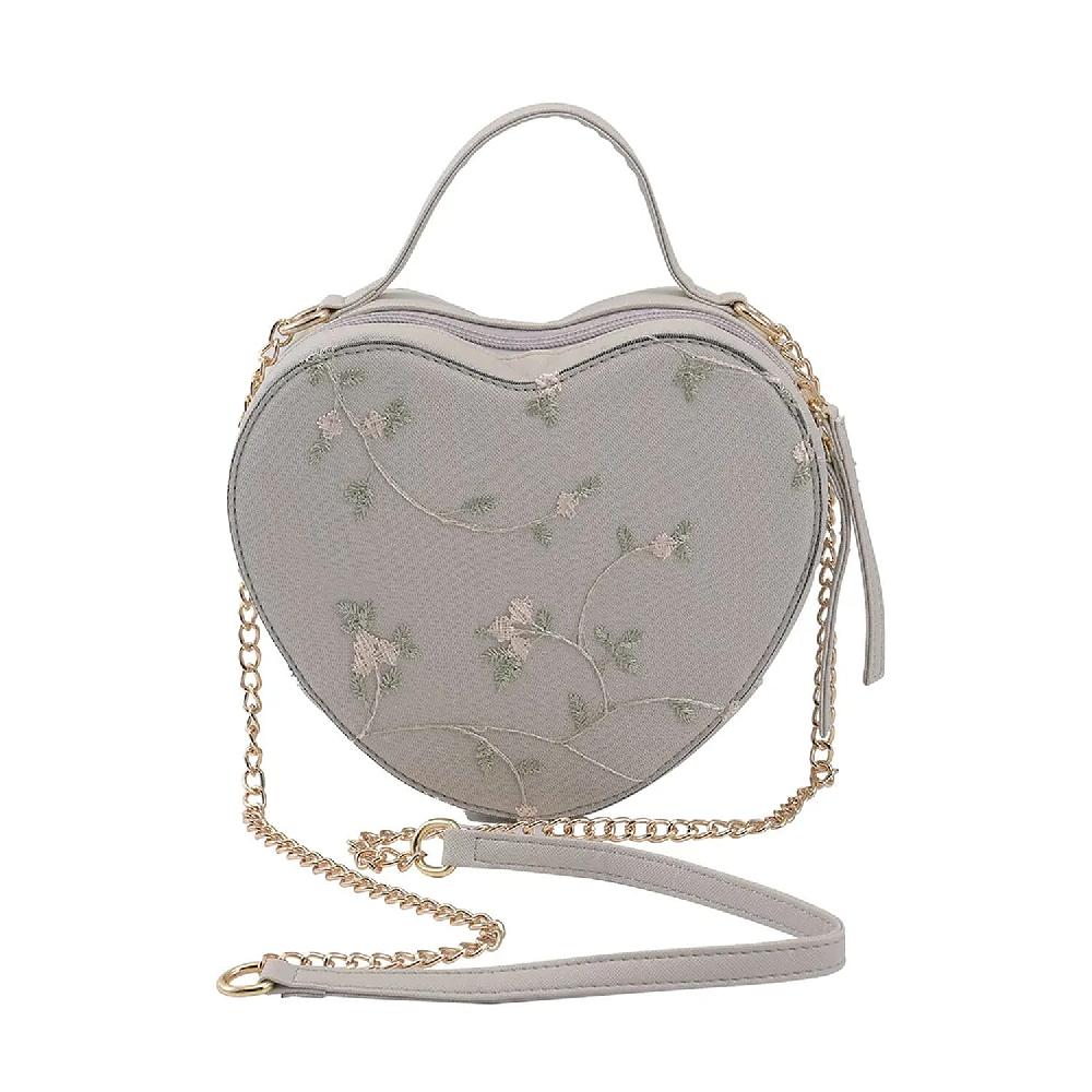shop lc White Floral Pattern Faux Leather Heart Shape Embroidery Crossbody Bag for Women Crossbody Purse Designer Crossbody Shoulder Handbags
