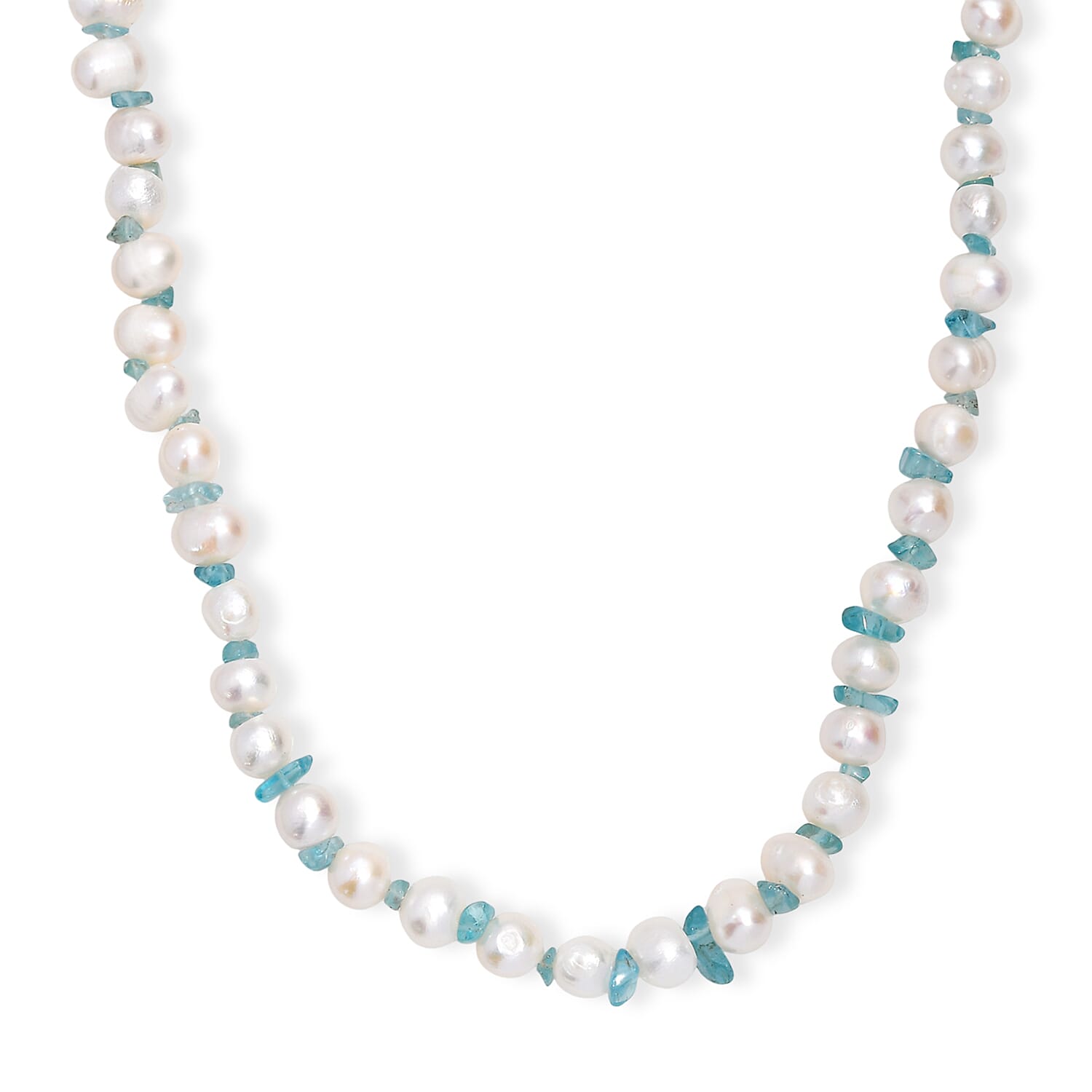 shop lc White Fresh Water Pearl and Betroka Blue Apatite 25.00 ctw Necklace in Rhodium Over Sterling Silver 18 Inches