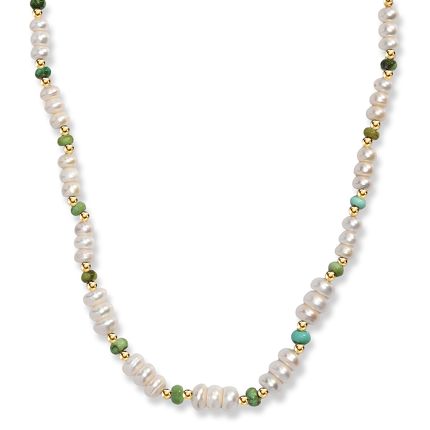 shop lc White Fresh Water Pearl and Sonoran Gold Turquoise 17.00 ctw Necklace in 18K Vermeil Yellow Gold Over Sterling Silver 18 Inches