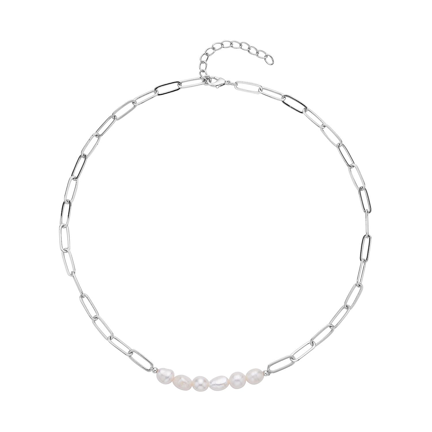 shop lc White Freshwater Pearl 7-9mm Paper Clip Chain Necklace in Silvertone 18-20Inches