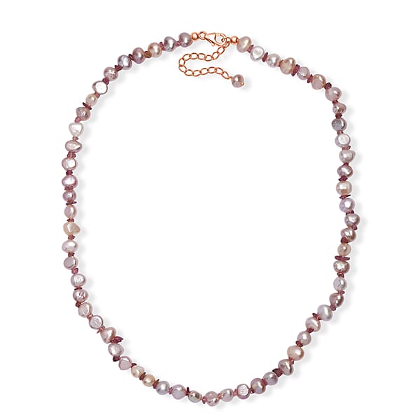 Shop Lc White Freshwater Pearl And Morro Redondo Pink Tourmaline 18 Ctw Necklace 18 Inches In 18K Vermeil Rose Gold Over Sterling Silver