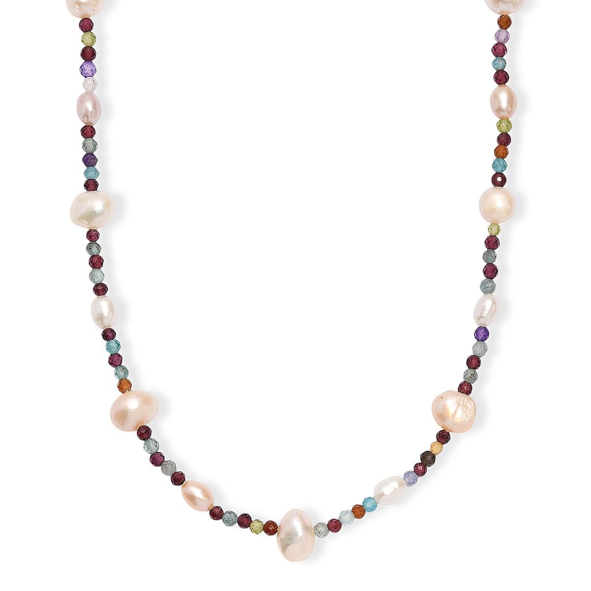 shop lc White Freshwater Pearl and Multi Gemstones 35.00 ctw Necklace in Rhodium Over Sterling Silver 24 Inches