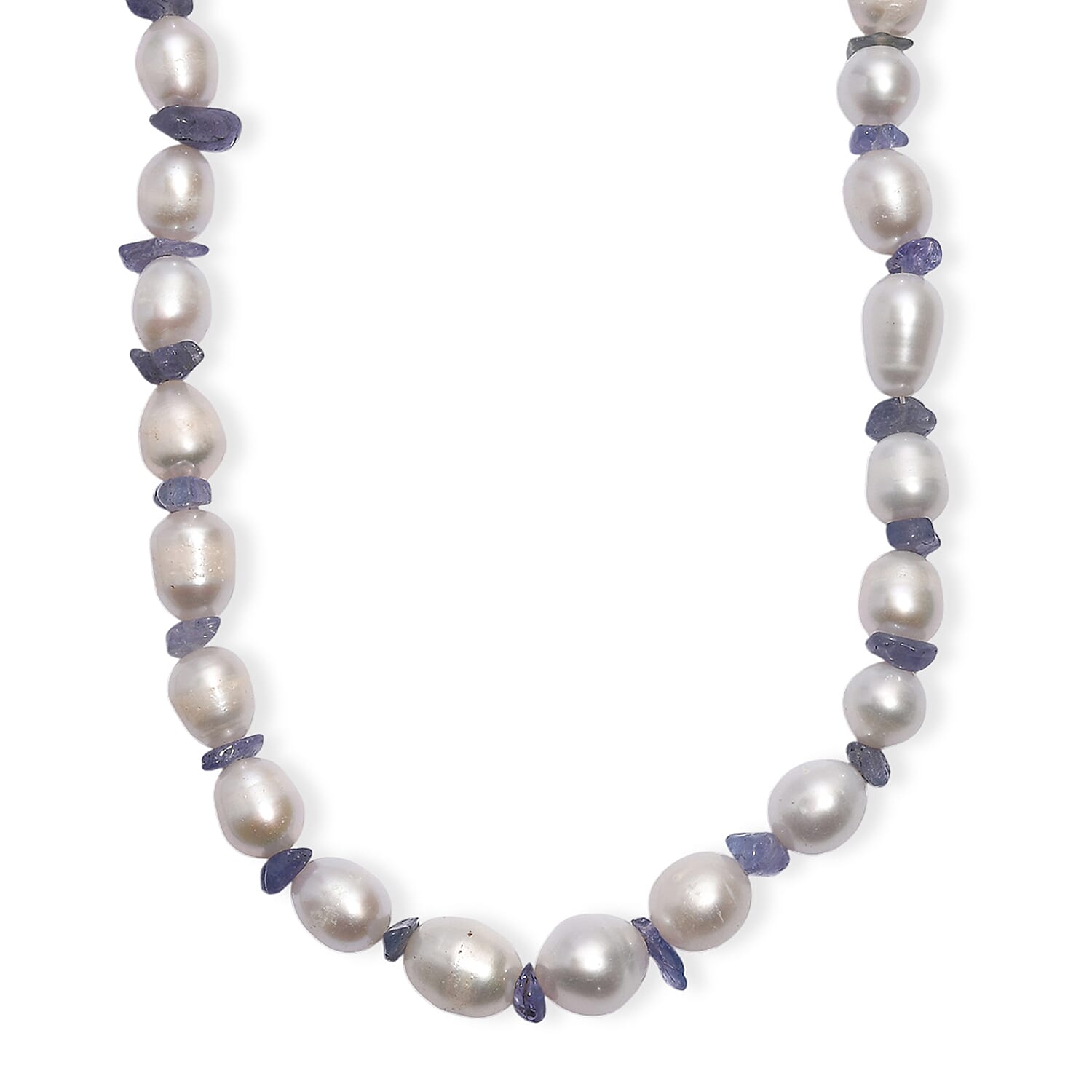shop lc White Freshwater Pearl and Tanzanite 20 Ctw Moon Over Indigo Necklace 18 Inches in Rhodium Over Sterling Silver