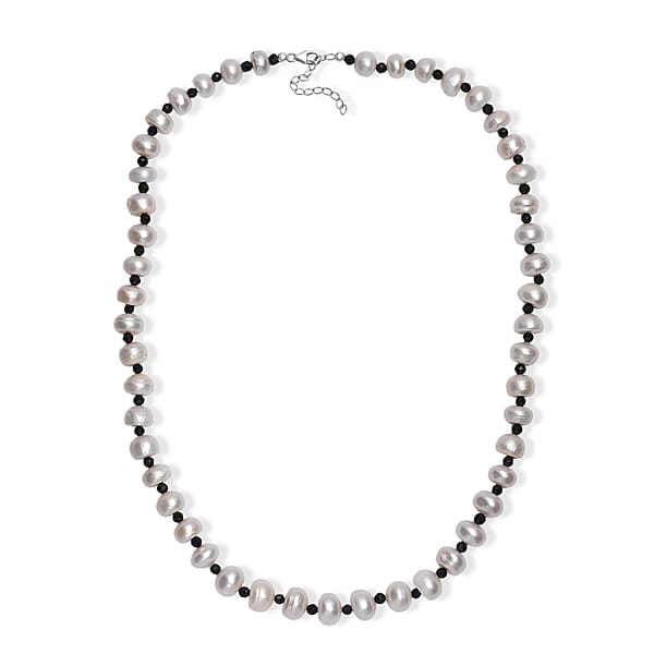 Shop Lc White Freshwater Pearl And Thai Black Spinel 12 Ctw Night And Light Necklace 18 Inches In Rhodium Over Sterling Silver